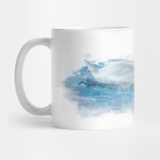 White Swan Swims In Blue Water Mug